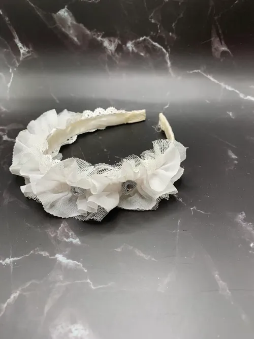 Headband, Flower girl, White w/ Rhinestones