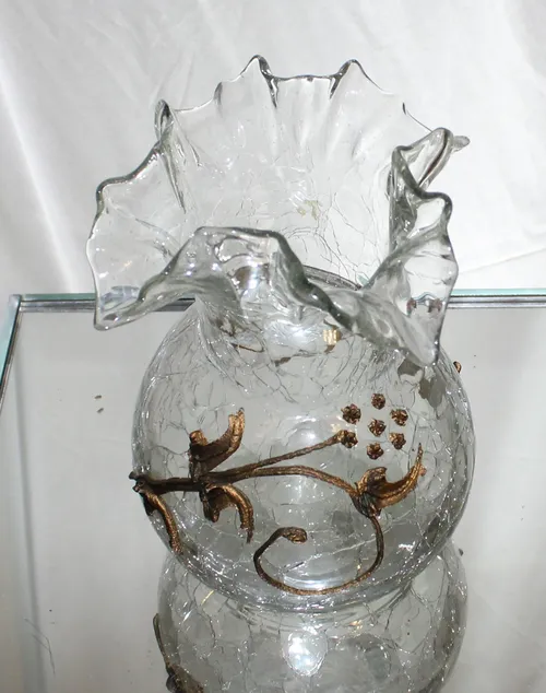 Vases- Crackled Glass -Gold/ Clear Vase