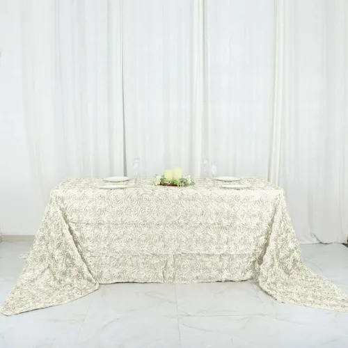 Tablecloth- Ivory 3D Grandiose Rosette Satin 90