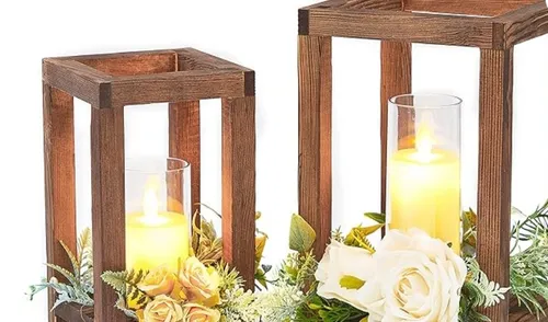 Lanterns- Wooden, Open design, 2 sizes- Set of 2