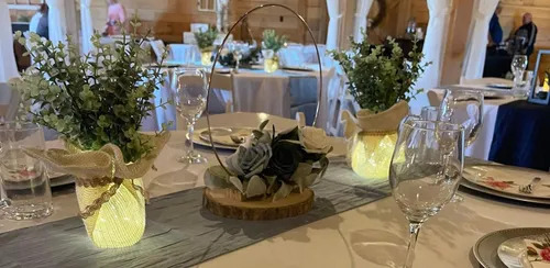 Shades of Blue- Centerpiece, Ring Hoop with Shades of Blue and Ivory Florals