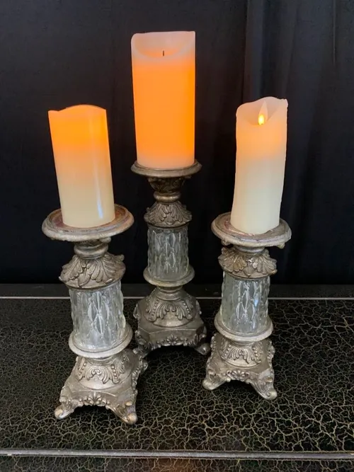 Candle Holder- Set of 3, Decorative, Glass & Metal