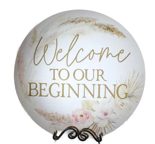 Signs- Welcome to our Beginning Sign, White with Blush Florals
