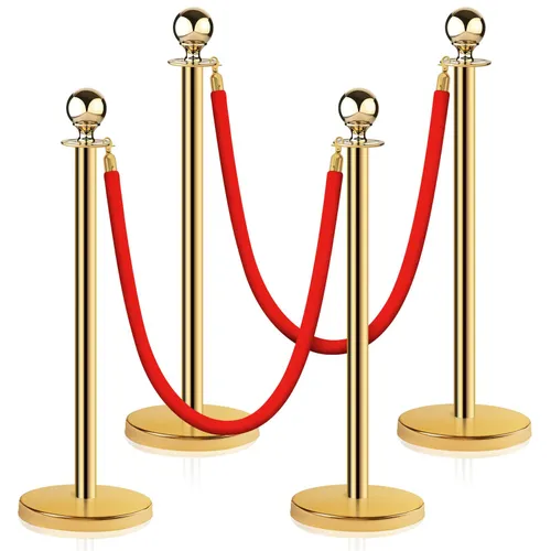 Stanchions - gold color- Set of 4 Posts (2) Red velvet Rope