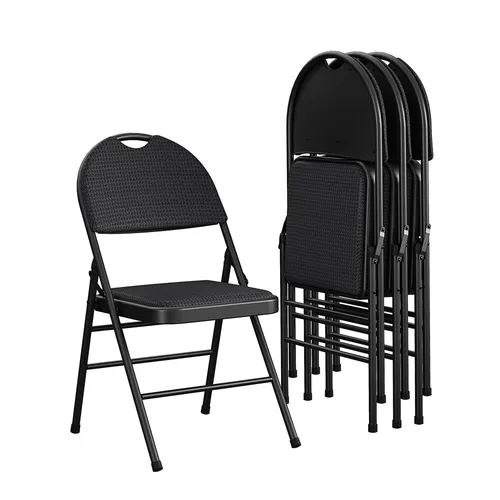 Black Padded Deluxe XL Folding Chair 300# Weight Capacity 