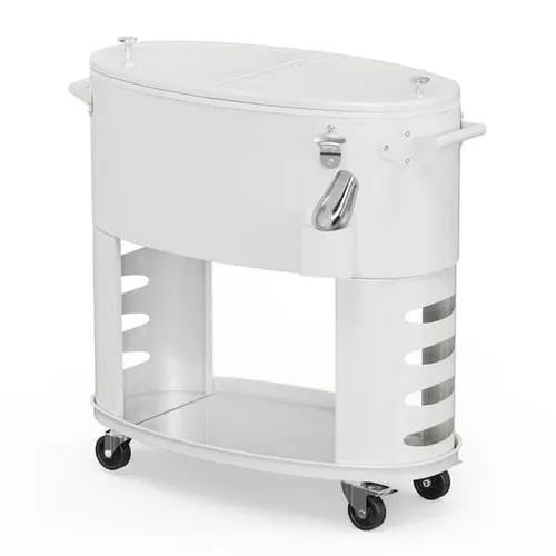 70 Quart White Rolling Ice Chest on Wheels - Patio Cooler