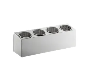 Four Hole Stainless Steel Flatware Organizer with Perforated Stainless Steel Cylinders
