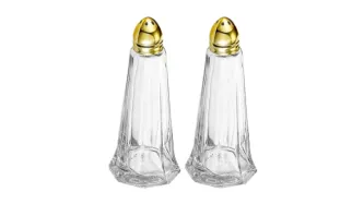 Salt and Pepper Shakers with Gold Top Glass Dispenser 1 set of 2