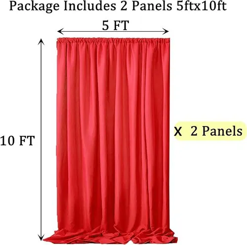 10x10 ft Red Backdrop (2) 5x10 Polyester Curtain Panels.