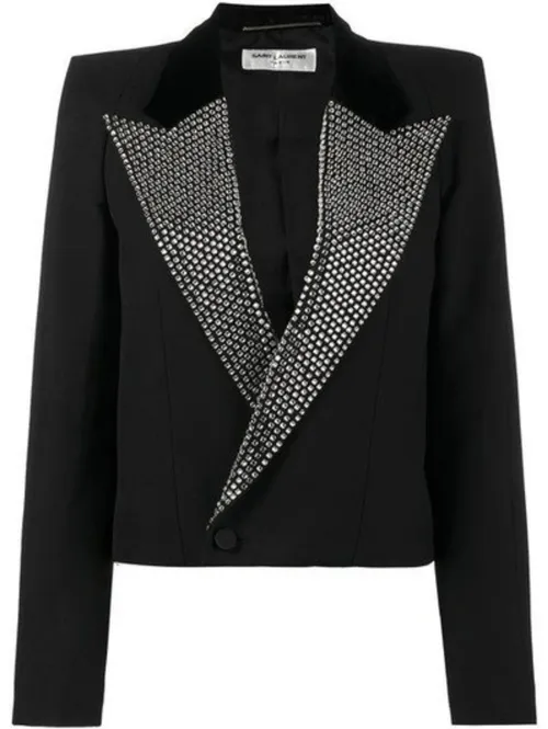 Saint Laurent Crystal Lapel Spencer Jacket