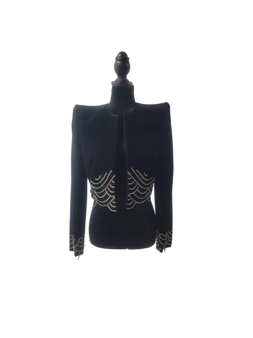 Saint Laurent Chain Detail Velvet Cropped Jacket