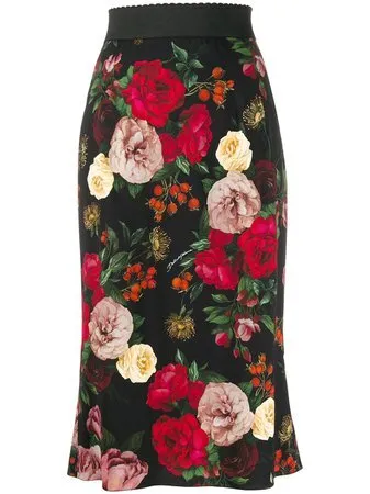 Dolce & Gabbana Baroque Roses Cady Tubino Skirt
