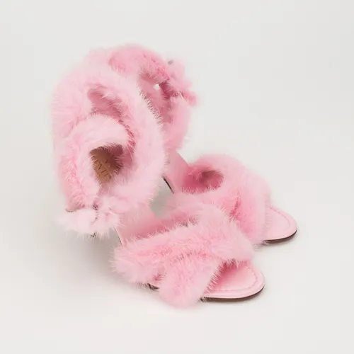 Valentino Pink Mink Fur Sandals