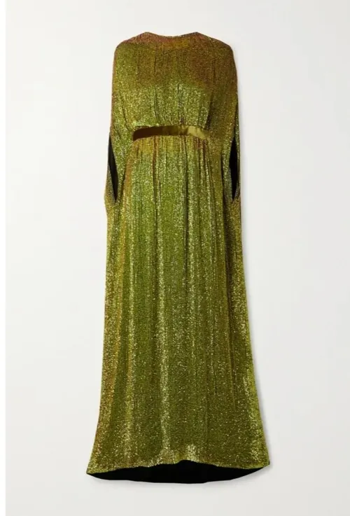 Reem Accra cape effect velvet trimmed sequined dress