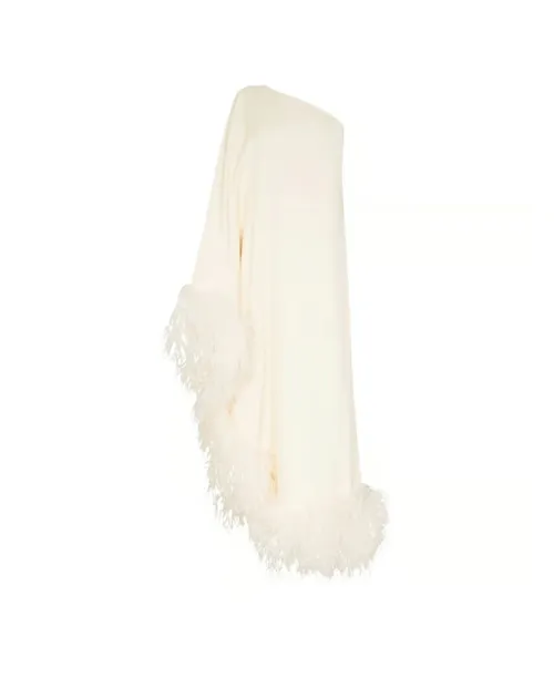 Taller Marmo Ubud one shoulder feather trimmed dress