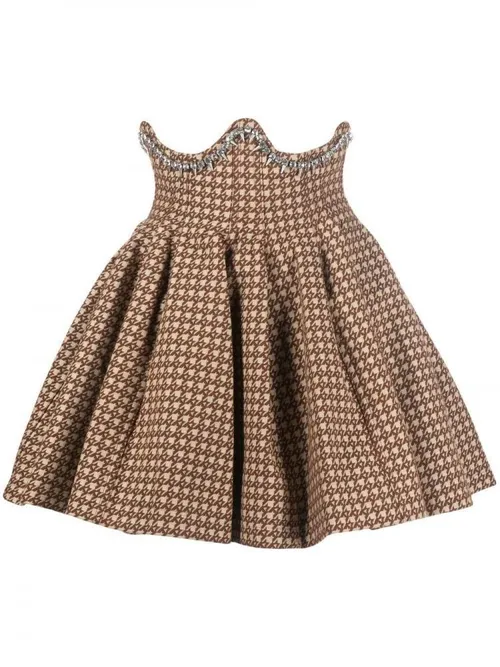 Area Houndstooth Corset Godet Mini Skirt