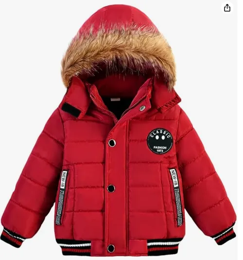 Winter parka with fur hood-red