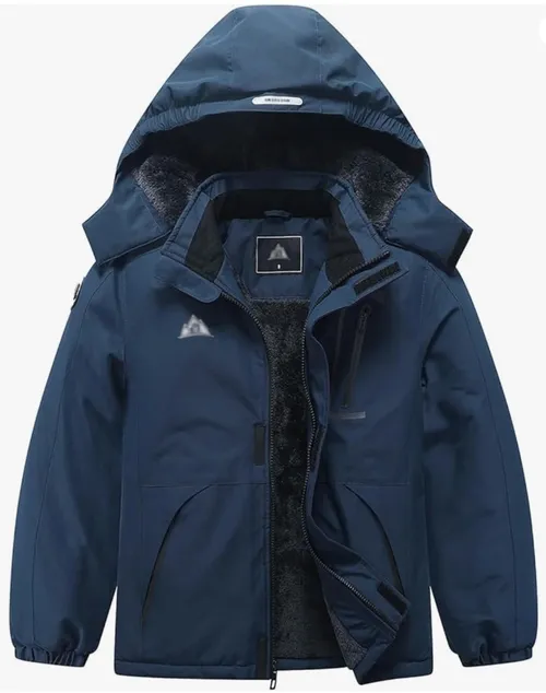 Fleece blue jacket with detachable hood