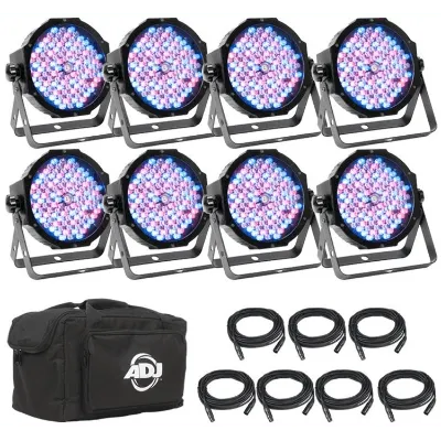 ADJ Mega Flat Pak 8 Plus RGB+UV Par Package with Infared Remote and Light Trees