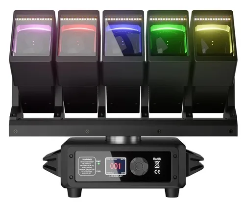 Shehds - Pair of GalaxyJet LED Beam 5x60W Moving Head Wave Bar Light in Roadcase