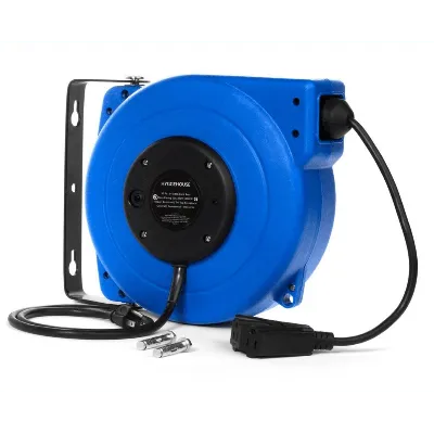 50Ft Retractable Extension Cord Reel. 14AWG, 13A, Tri-Tap Receptacle