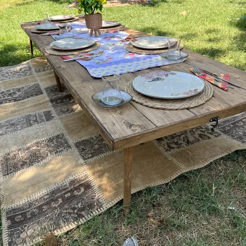 Long Rustic Low Picnic Table