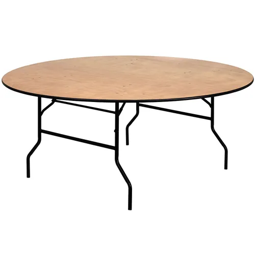5 x 5ft 5ft Round Varnished Wooden Tables & 40 x White Folding Chairs