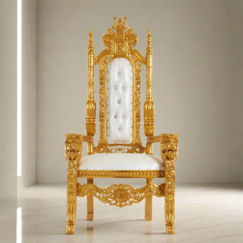 White and Gold King David Lion Throne Chair