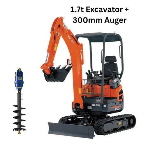 1.7t Kubota Excavator with 300mm Auger