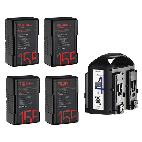Bebob B155CINE Battery (4x) + Bebob BS4 4 Channel B-Mount Simultaneous charger
