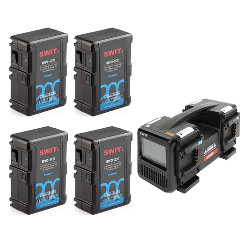 SWIT BIVO-200 Battery (4x) + SWIT PC-P461B B-mount Simultaneous Fast Charger