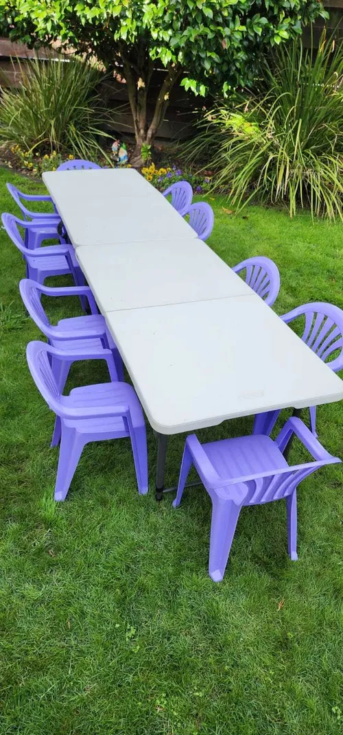 PURPLE COMBO TABLES AND CHAIRS