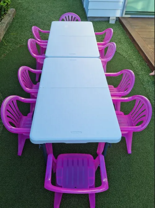 PINK COMBO TABLES & ARMCHAIR