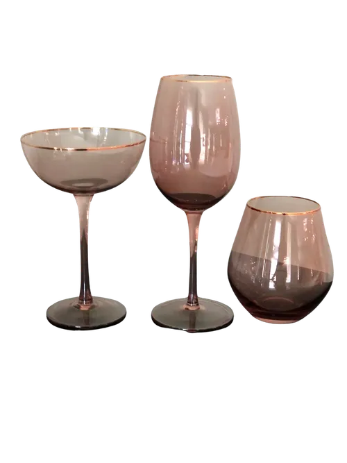 Purple Rose Gold Rimmed Glassware