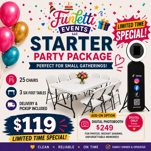 Starter Party Package with available photo booth add on 