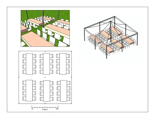 20 x 20 Marquee Tent with No Walls, 6 8 ft Tables and 48 Chairs