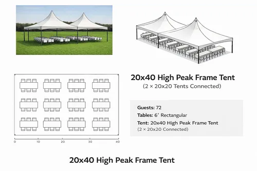 20x40 Tent – Up to 72 Guests (6’ Tables)