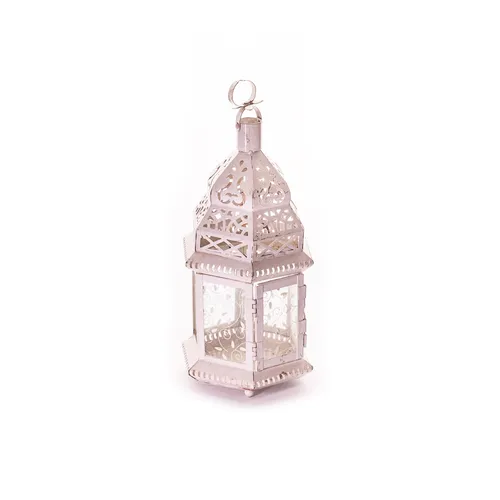 White Moroccan Lantern with Glass