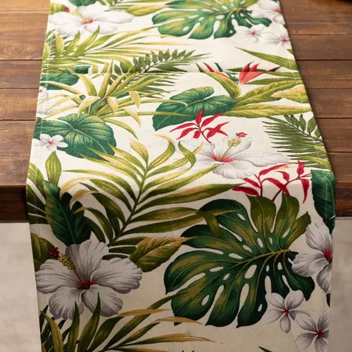 Green Table Runner (Hibiscus & Palms)