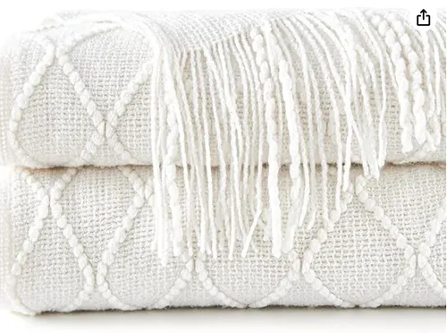 Off White Throw Blanket  with Tassels