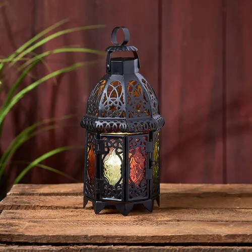Black Moroccan Lantern With Glass (New)
