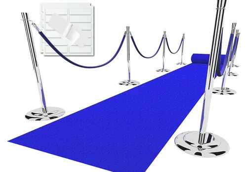 Blue and Silver Carpet and Stanchion Set