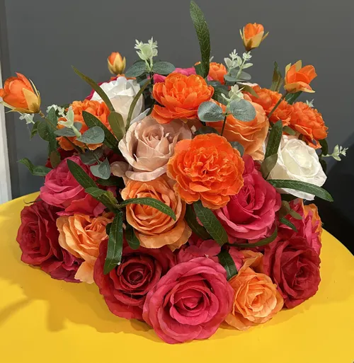 Orange, Fuchsia and White 1/2 Flower Ball (13 Inches Wide)