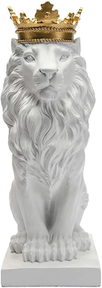 White Lion Statue with Gold Crown