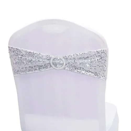 Silver Sequin Spandex Chair Ties