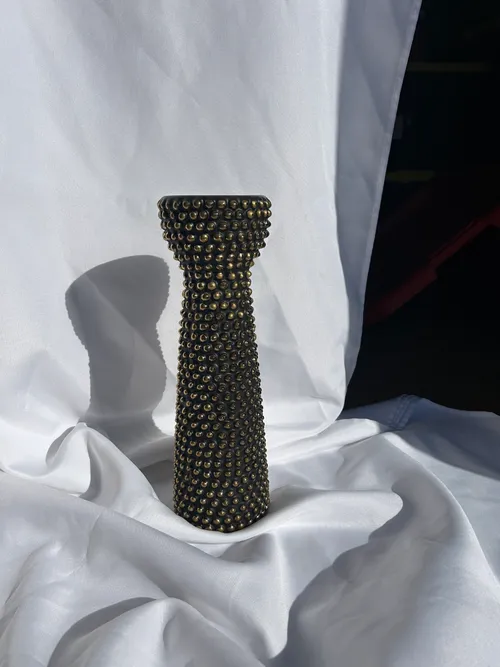 Black Candlestick Holder with Gold Beads
