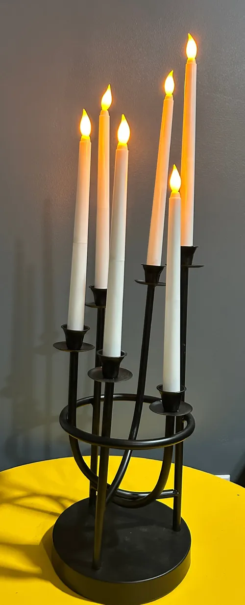 Black Candelabra with White Candles (Battery Operated)