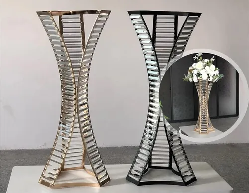 Three Sided Gold and Crystal Centerpiece (31 inches tall)