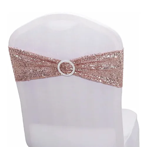 Rose Gold Sequin Spandex Chair Ties