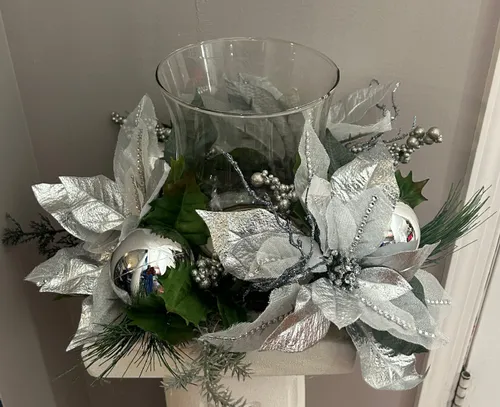 Silver and White Christmas Candle Holder
